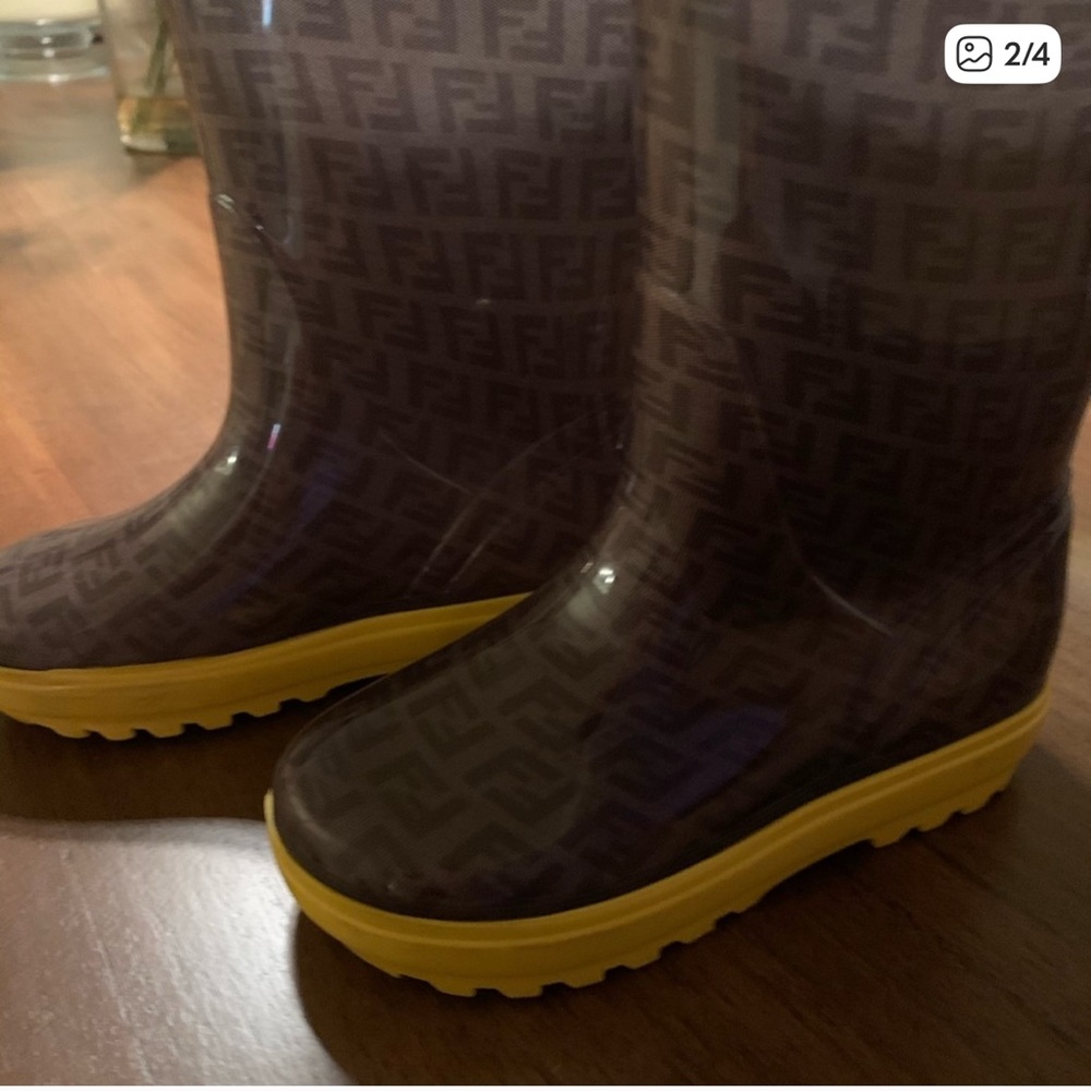 Fendi Monogram Rain Boots with Vibrant Yellow Soles